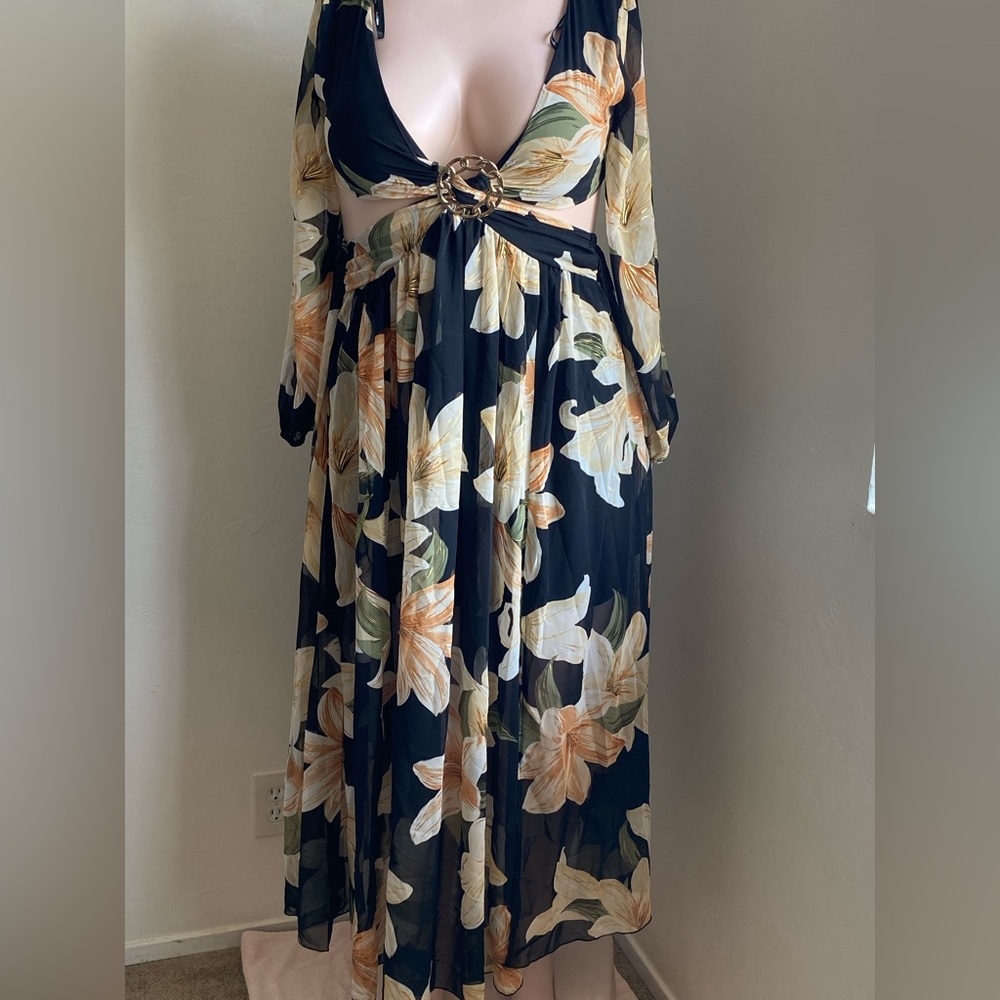 Floral Maxi Dress with Cutout Detail
